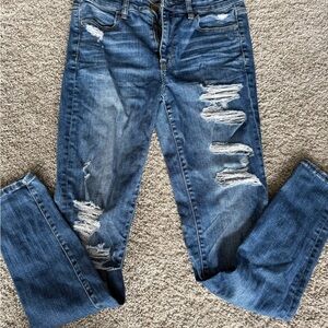 American Eagle Outfitters Distressed Denim Skinny Hi Rise Jegging 8 LONG